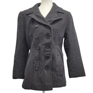 St John's Bay Womens Size 8 Petite 8P Double Breasted Wool Blend Winter Pea Coat
